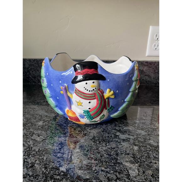 The Sweet Shoppe Christmas By Sango Centerpiece Bowl Snowman & Trees- 8.5" - Picture 4 of 5